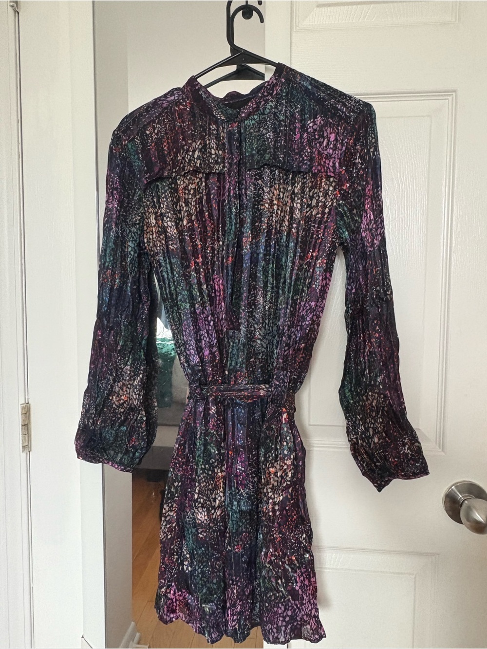 Reiss Multicolor Printed Long-Sleeve Dress in Purple and Black